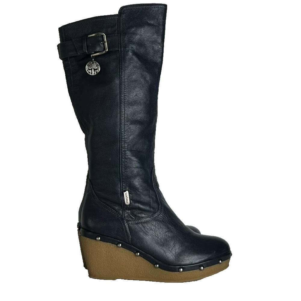 Sundance Wedge Boots Women's 7.5 Dark Blue Leather Upper & Lining Knee High